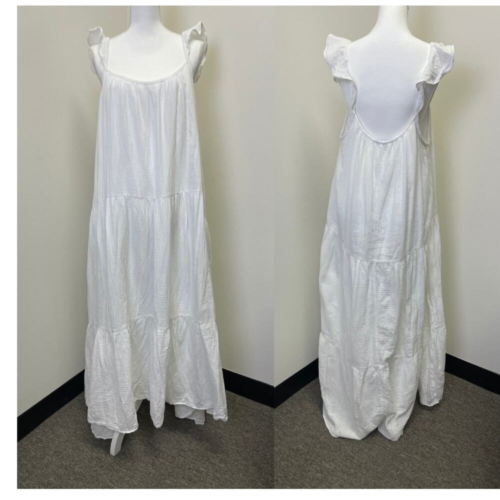Banana Republic White Cotton Gauze Ruffle Strap Tiered Maxi Dress XXL